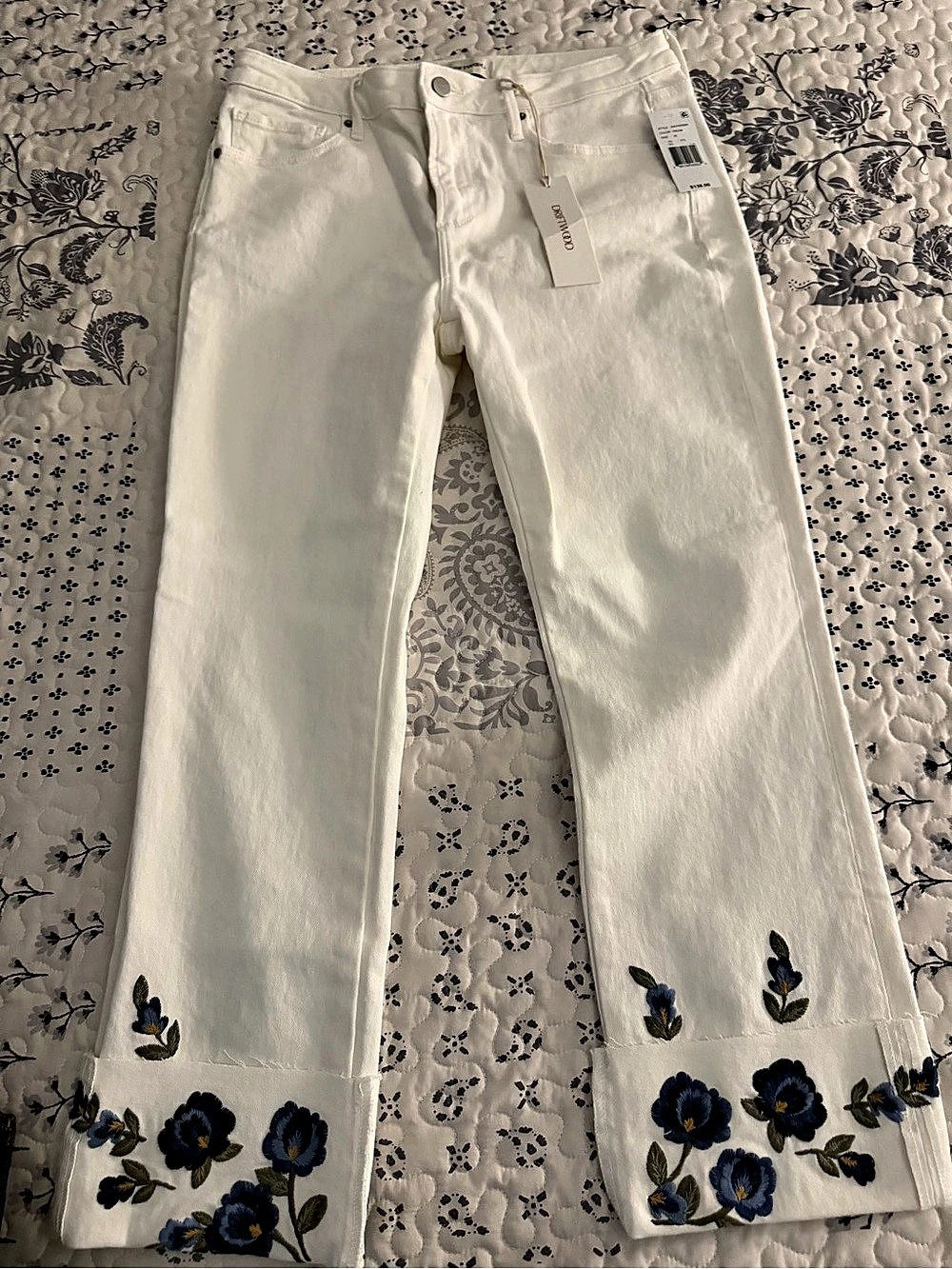 Driftwood Colette Embroidered Crop Straight Jean Floral Embroidered Straight Leg